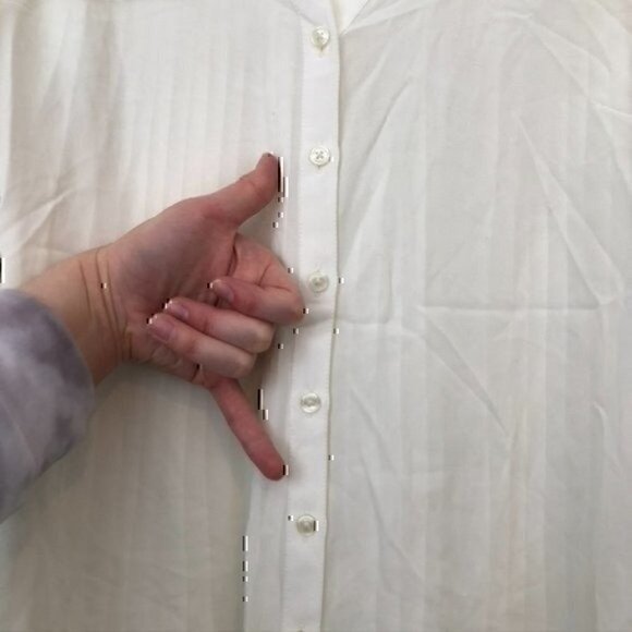 EXPRESS Cream Ivory Accordion Pleated Pleat Back Long Sleeve Button Down Small - Picture 8 of 12